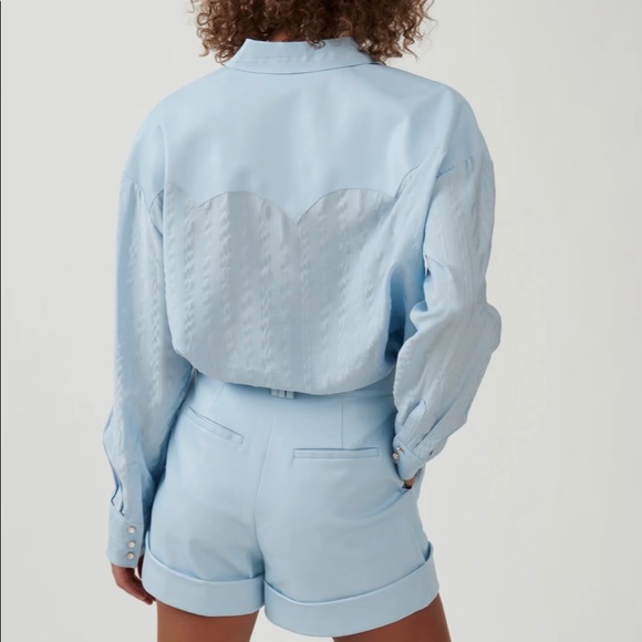 XS Western Boyfriend Shirt in Sky Blue. THE BRIGHT SIDE by Rocky Barnes. - Picture 3 of 4